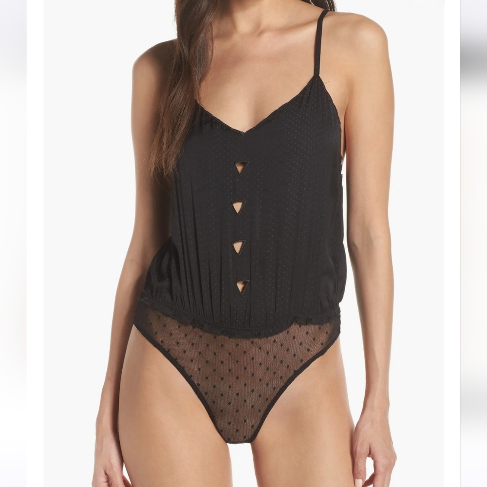 Intimately Free People Place for You Black Thong Bodysuit Size S